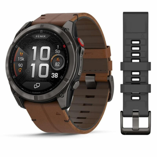 Умные часы Garmin Fenix 8 Pro 51mm AMOLED Sapphire, Titanium Carbon Gray, Chestnut Leather Band, 010-03199-40